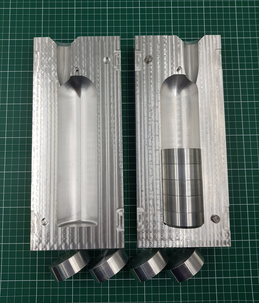 CNC machined 2" deep drop lead mold with interchangeable inserts : 1lb to 10lb
