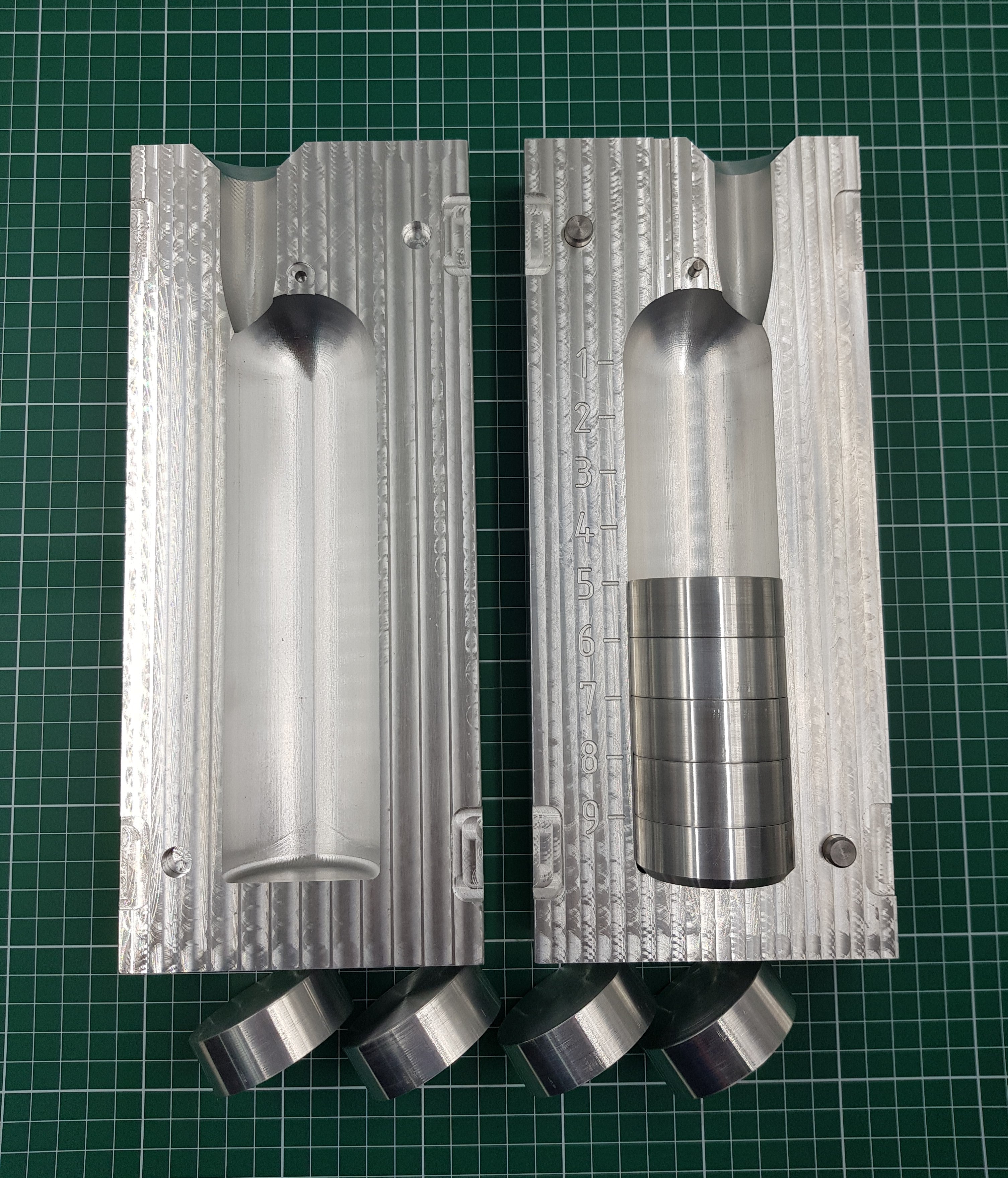 CNC machined 2" deep drop lead mold with interchangeable inserts : 1lb to 10lb
