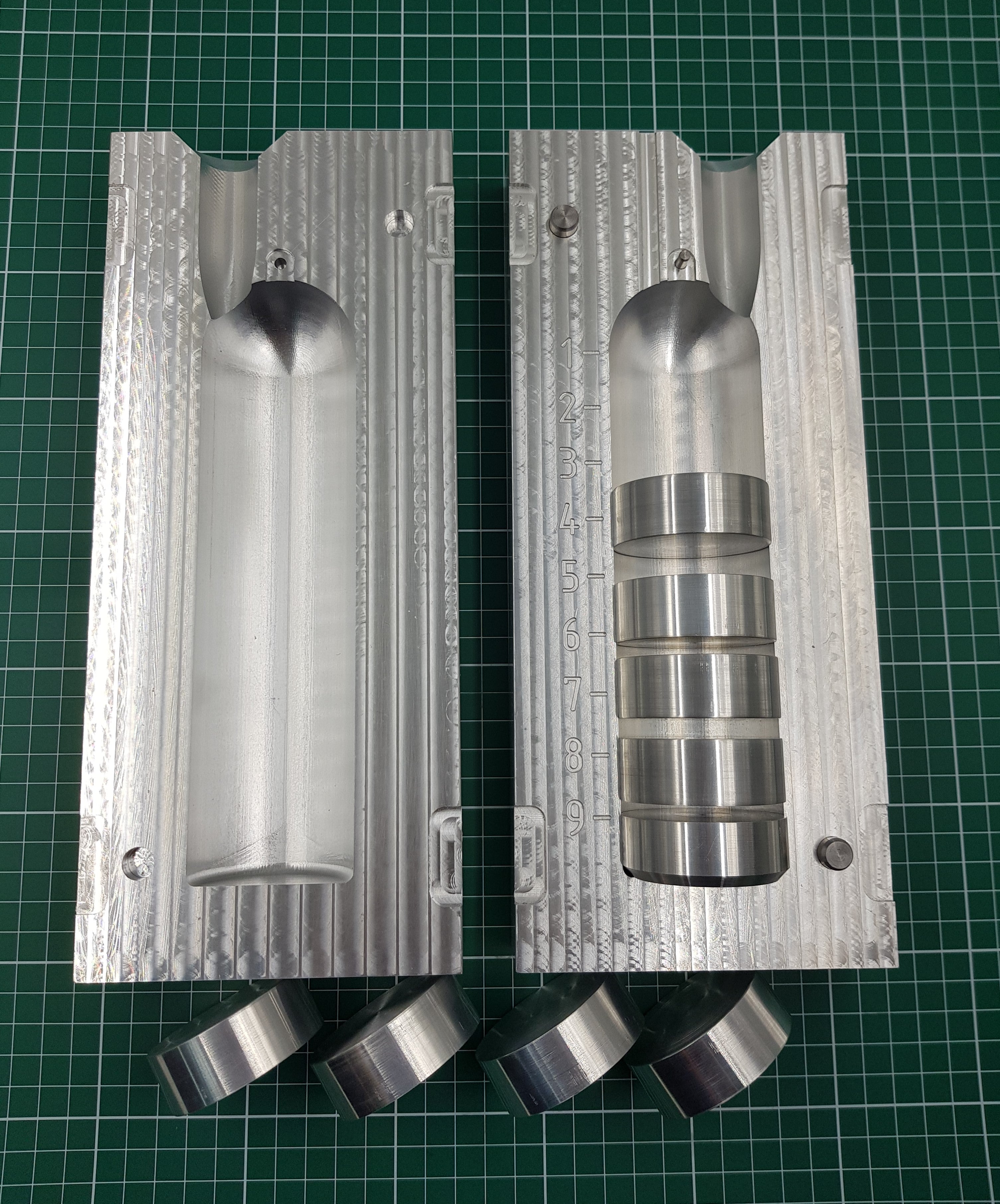 CNC machined 2" deep drop lead mold with interchangeable inserts : 1lb to 10lb