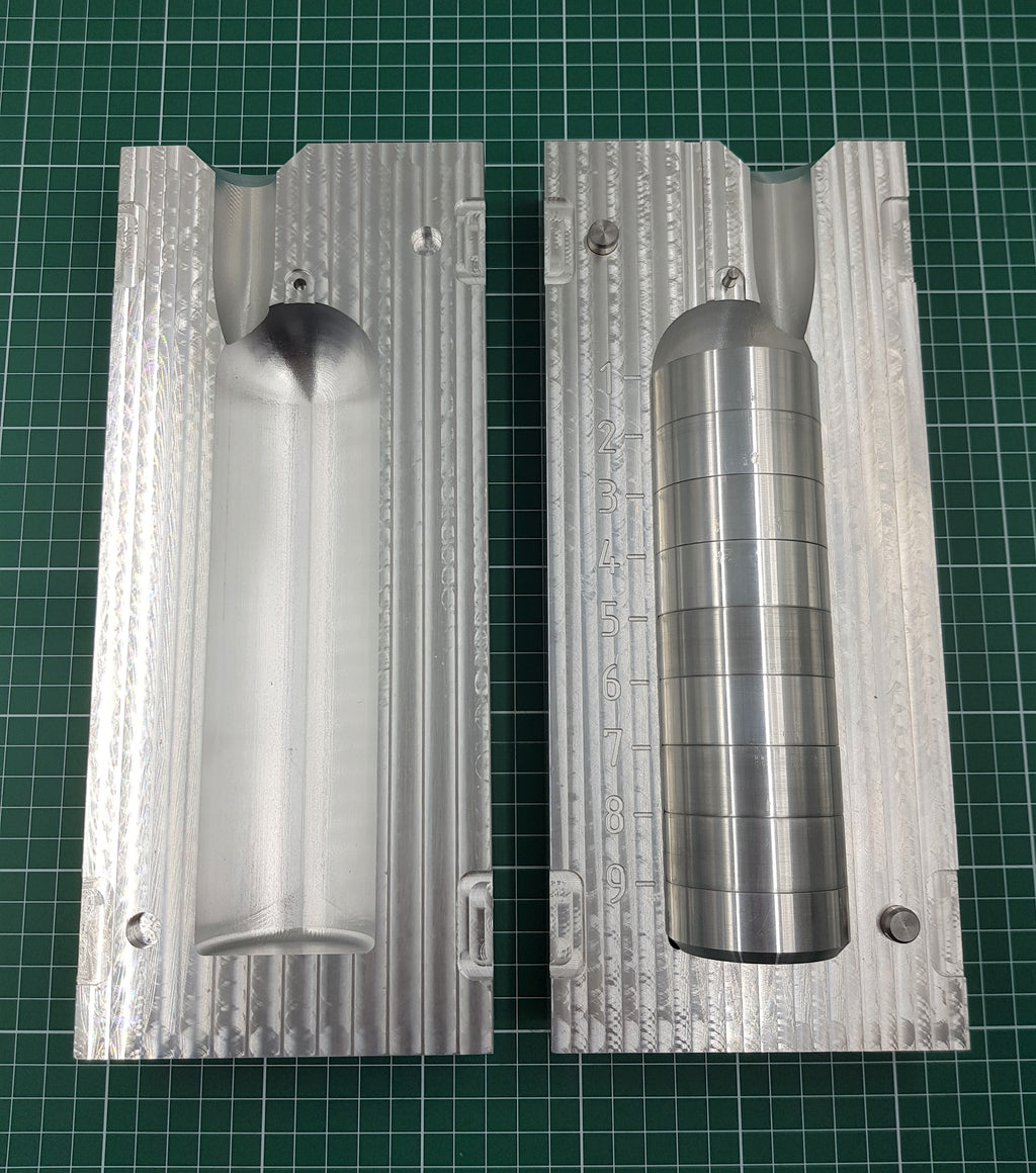 CNC machined 2" deep drop lead mold with interchangeable inserts : 1lb to 10lb