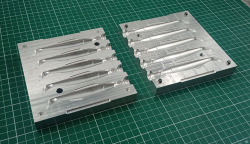 CNC machined aluminum mold for 4" cocahoe shad production
