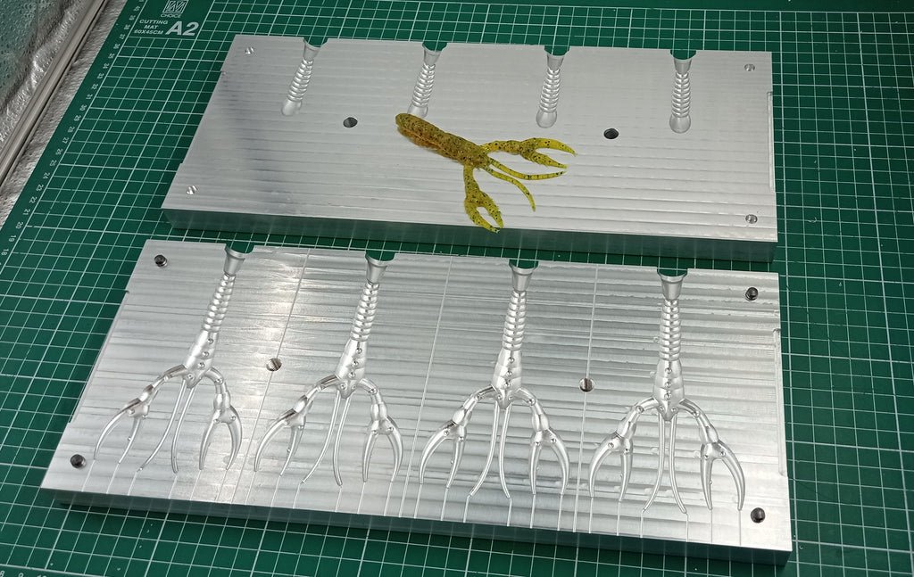 4.5" Crawfish Soft Plastic Lure Mold – 4 Cavity CNC Machined 6082 Aluminum Injection Mold