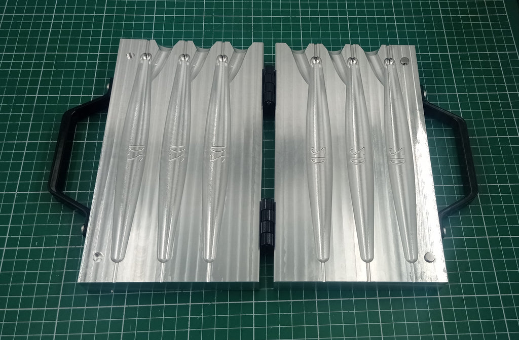 CNC machined aluminum three cavity 20oz Trolling sinker fishing mold
