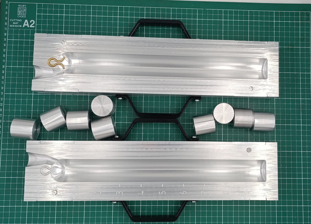 CNC machined 1.5" deep drop lead mold with interchangeable inserts : 1lb to 10lb