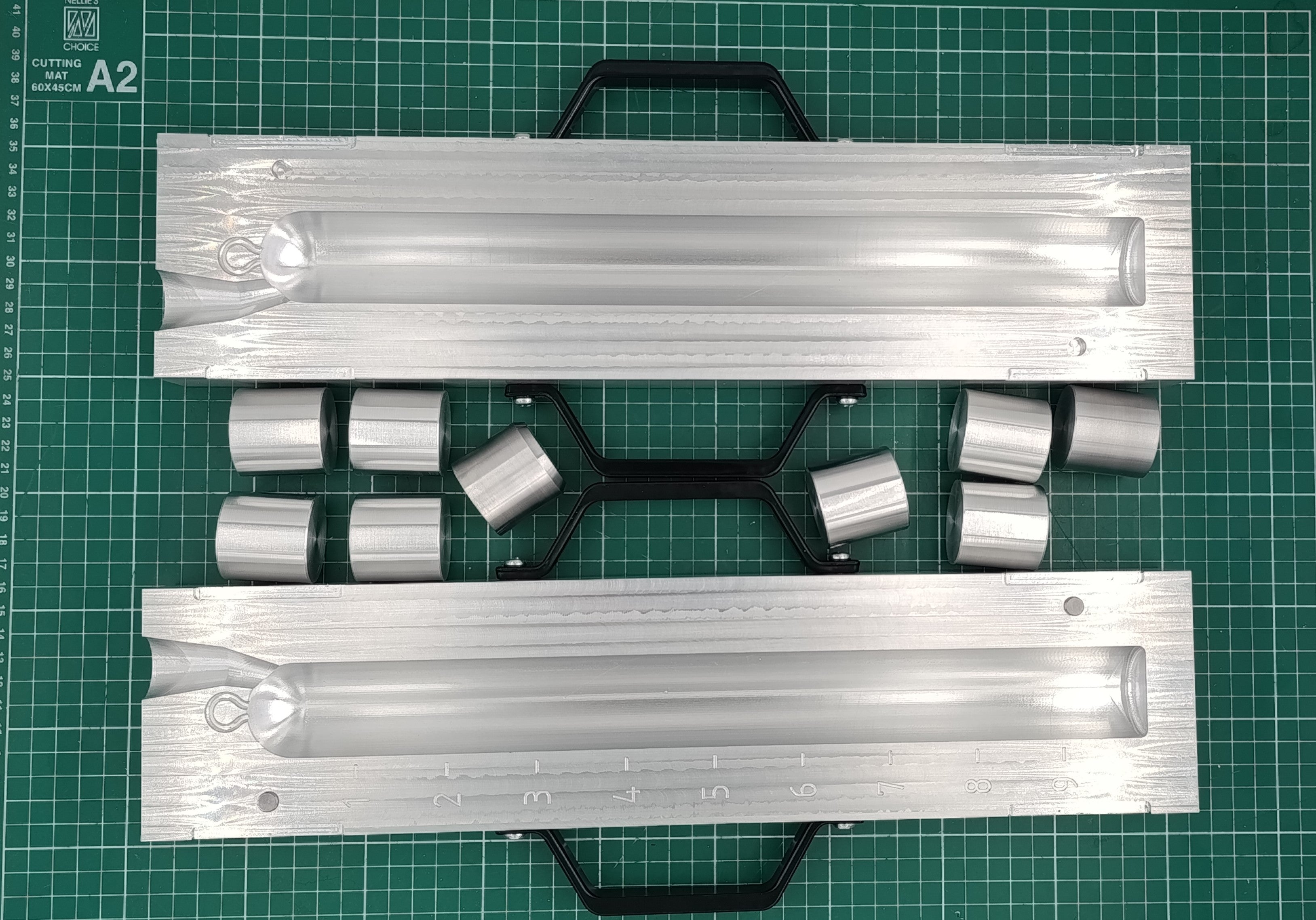 CNC machined 1.5" deep drop lead mold with interchangeable inserts : 1lb to 10lb