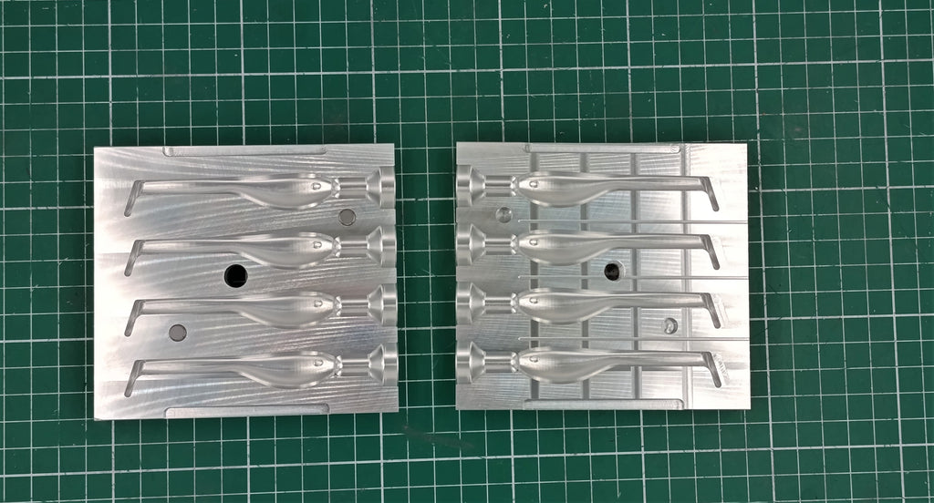 CNC Machined Aluminum 4 Cavity Mold for 3 inch Twitching Shad Lures
